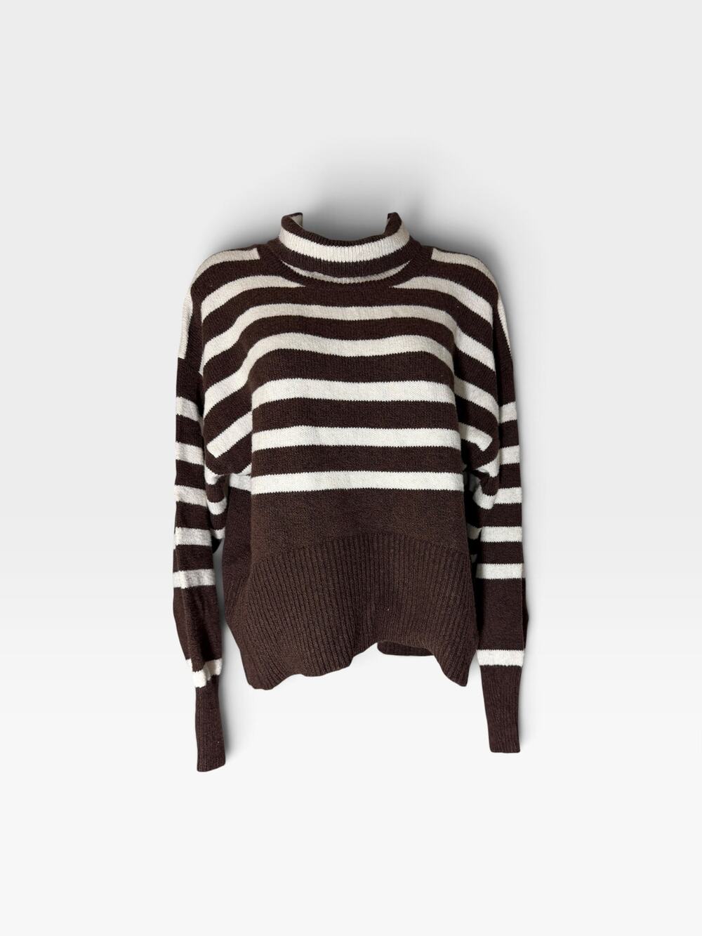 A New Day Brown Cream Striped Turtleneck Sweater Size S NWT